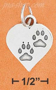 Sterling Silver HIGH POLISH HEART WITH PAW PRINTS CHARM