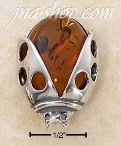 Sterling Silver HONEY AMBER LADYBUG PIN (APPROX 1")