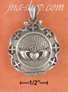 Sterling Silver ANTIQ CLADDAGH LOCKET W/CROSS BORDER & FILIGREE