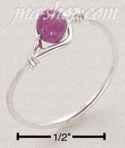 Sterling Silver WIRE RING WITH AMETHYST BEAD SIZES 4-10