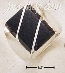 STERLING SILVER MEN'S LARGE OBSIDIAN RECTANGULAR STRIPED RING