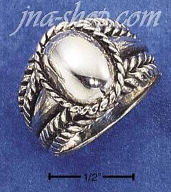 Sterling Silver ANTIQUED OVAL W/ ROPING ON SHANK RING