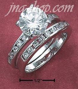 Sterling Silver RP 2 PC SET 9MM RND CZ W/CHANNEL SET CZ SHANK &