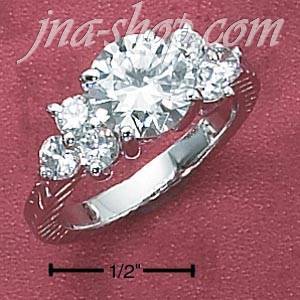 Sterling Silver WOMENS 8MM CZ RING W/ ROUND SIDE CZ'S & TEXTURED