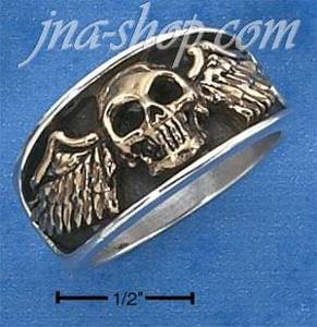 Sterling Silver MENS BRONZE SKULL W/ WINGS RING (9-15)