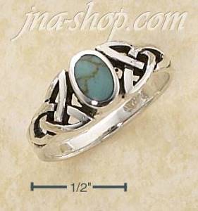 Sterling Silver GENUINE OVAL TURQUOISE RING WITH CELTIC KNOTS SH