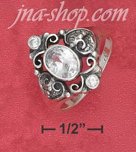 Sterling Silver 7X9 CZ W/ FANCY FILIGREE DESIGN & 2MM ROUND CZ'S