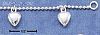 Sterling Silver 7" FINE BEAD CHAIN W/ DANGLING HEART CHARMS BRAC