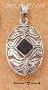 Sterling Silver OVAL FILIGREE W/ DIAMOND-SHAPED ONYX PENDANT