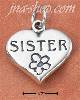 Sterling Silver "SISTER" WITH FLOWER ON HEART CHARM