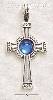 Sterling Silver RUSSIAN CROSS W/ BLUE CRYSTAL BALL