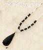 Sterling Silver 16" LS NECKLACE W/ ONYX HESHI & PLAIN ONYX TEARD