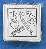 Sterling Silver SQUARE TEACHER PIN W/ APPLE RULER SUN & PENCIL Sterling Silver SQUARE TEACHER PIN W/ APPLE RULER SUN & PENCIL
