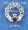 Sterling Silver CELTIC DESIGN CLADDAGH W/ SYNTHETIC GARNET CENTE