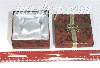 RED MARBLE CARDBOARD PIN/BRACELET BOX W/GOLD BOW 3-2/8" X 2-2/8 " X